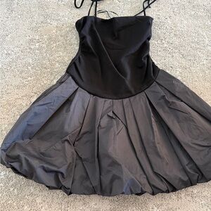 Free People Black Bubble Hem Mini Dress with Spaghetti Straps